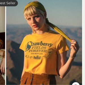 Junk Food Clothing Yellow Beatles Strawberry Fields Forever Graphic Tee